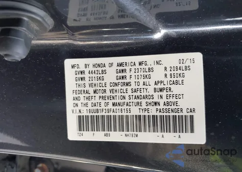 2015 Acura Tlx z USA, uszkodzony, nr VIN 19UUB1F39FA016155